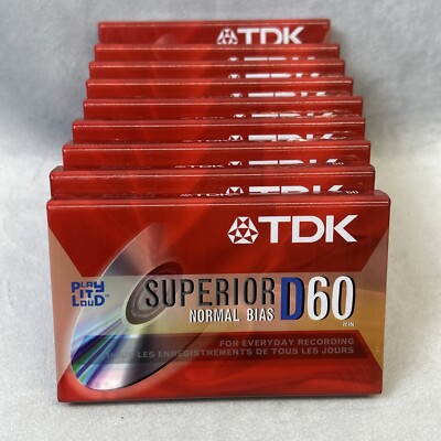 TDK D60 Cassette Tapes Lot Of 9 Superior D60 New Black Tapes Sealed Normal Bias