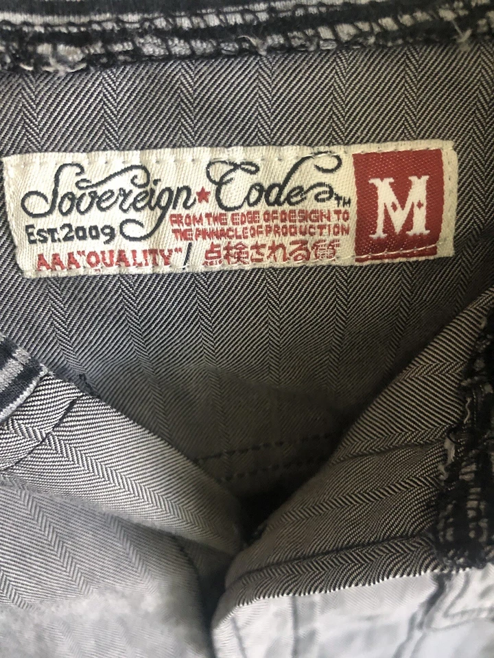 Camisa SOVEREIGN CODE Para Hombre Mediana M Gris Abotonada Manga Larga Rayas Sudadera con Capucha Foto 2 de 4