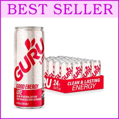 Fruity Organic Energy Drinks - Plant-Based Clean Energy, 24 Cans, 100MG Caffeine