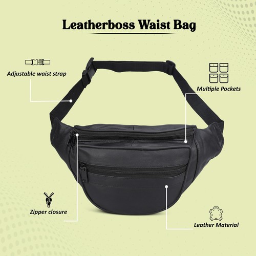 Nuevo Cuero Negro Cintura Fanny Pack Cinturón de Viaje Bolsa de Viaje Cadera Bolsa de Viaje - Imagen 11 de 11