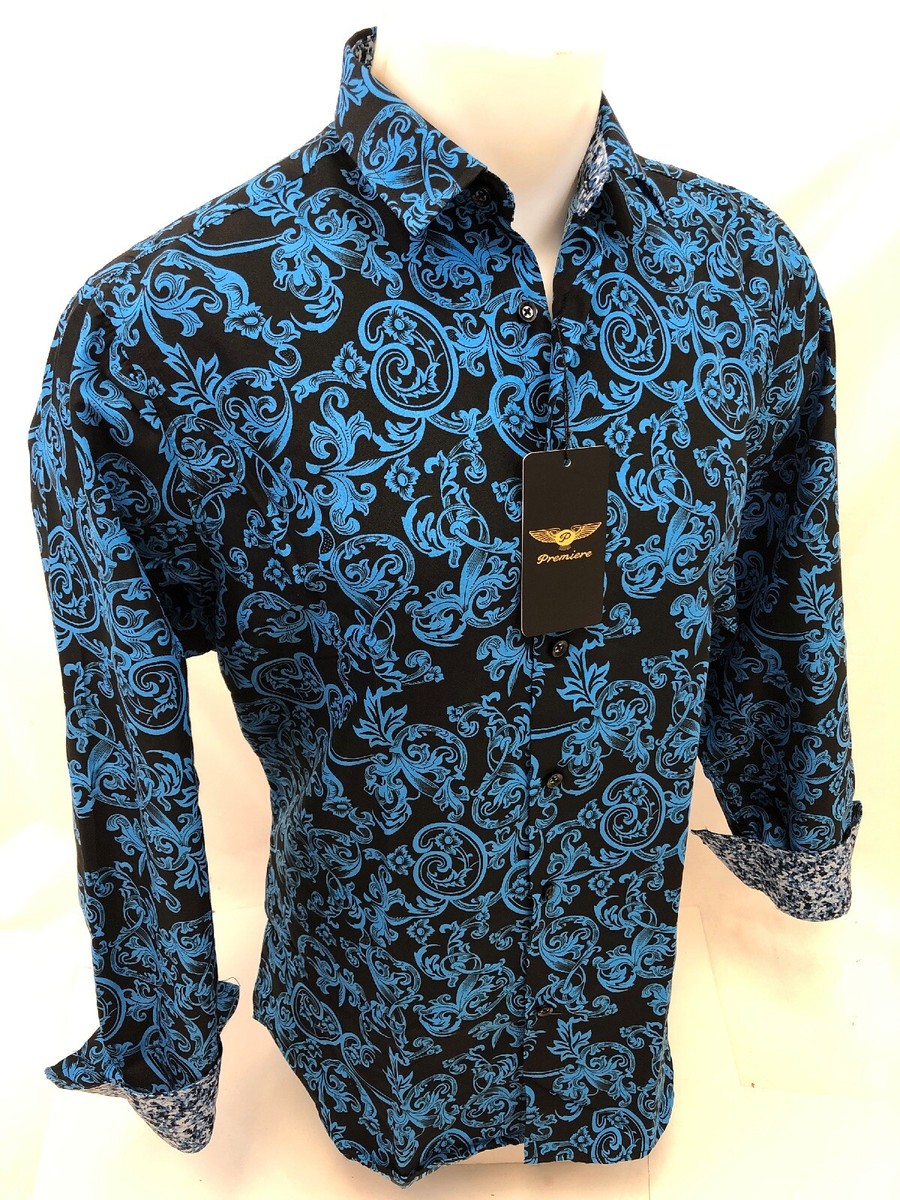 Men PREMIERE Long Sleeve Button Down Dress Shirt BLUE BLACK PAISLEY DESIGNER 623 | eBay Men PREMIERE Long Sleeve Button Down Dress Shirt BLUE BLACK PAISLEY DESIGNER 623 | eBay