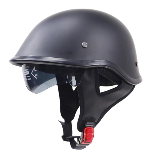 Matte Black Motorcycle Open Face Half Helmet DOT Drop Down Sun Visor - Picture 19 of 31