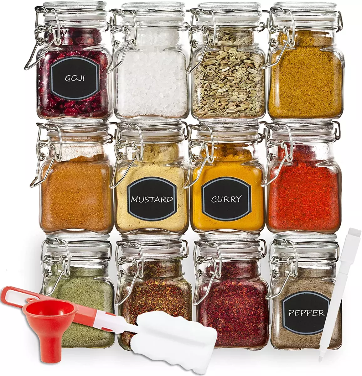 3 Oz) Small Square Glass Jars with Airtight round Lids, Empty Spice  Containers