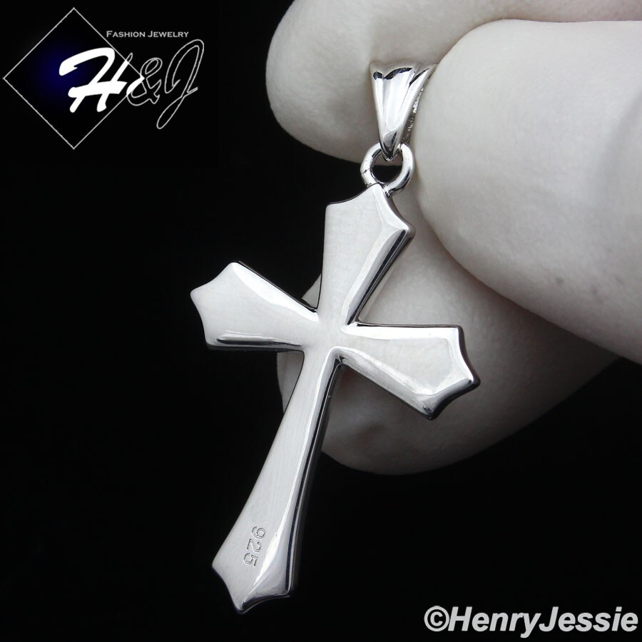 MEN SOLID 925 STERLING SILVER PLAIN SIMPLE BLACK PLATED CROSS