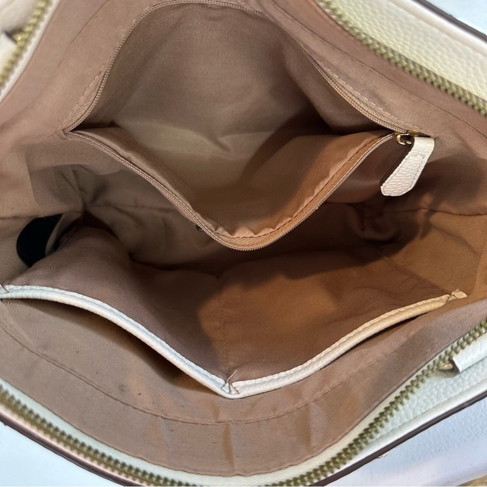 Lepore White Handbag Purse Pebbled Vegan Leather Shoulder Top