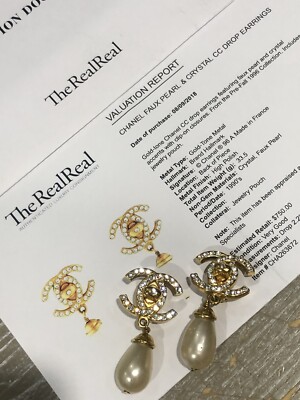 Chanel Logo CC Pearls Crystals Gold Drop Dangle Earrings | eBay