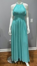 Prom Dress Size 4 Turquoise Blue Long Sheer Flowing Jewel Pearl Neckline Size 4