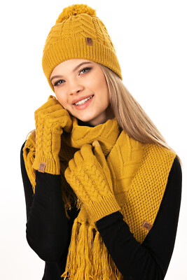 Mtze Schal Handschuhe Set Damen Bommelmtze Gefttert Winterschal mit  Fransen | eBay.de