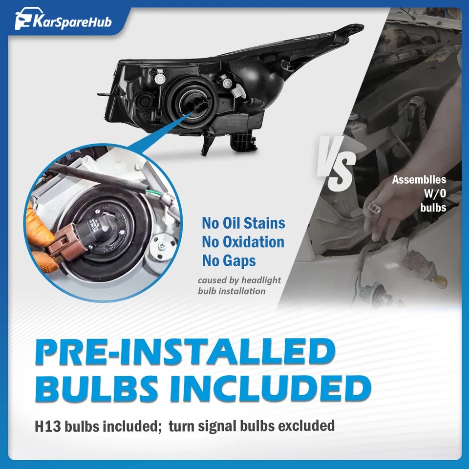 Headlights For 2011-2015 Chevy Cruze Chrome Headlamps W/bulbs Left+Right Pair Foto 4 de 4