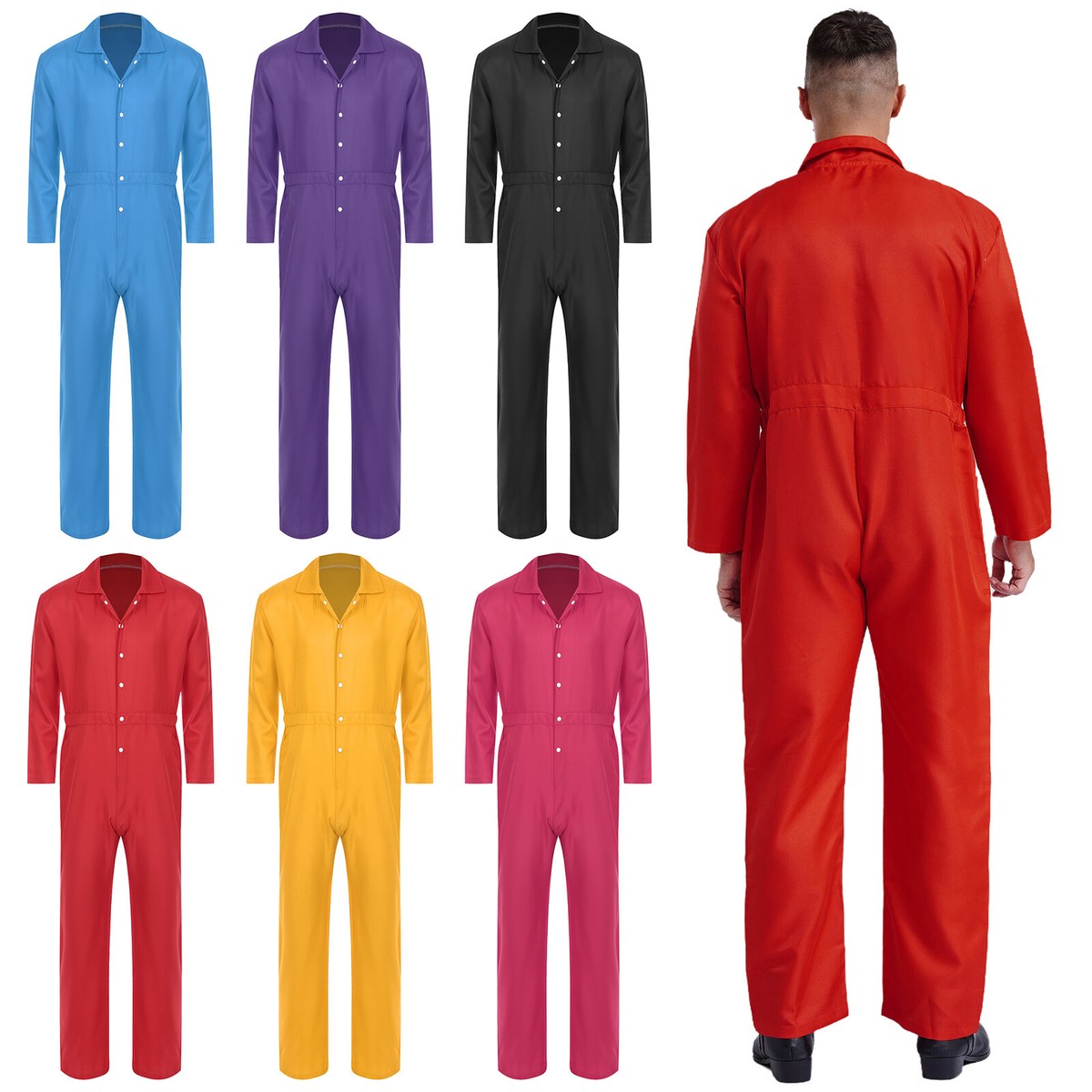 Men's Jumpsuit Turn-down Coveralls With Pockets Solid Color