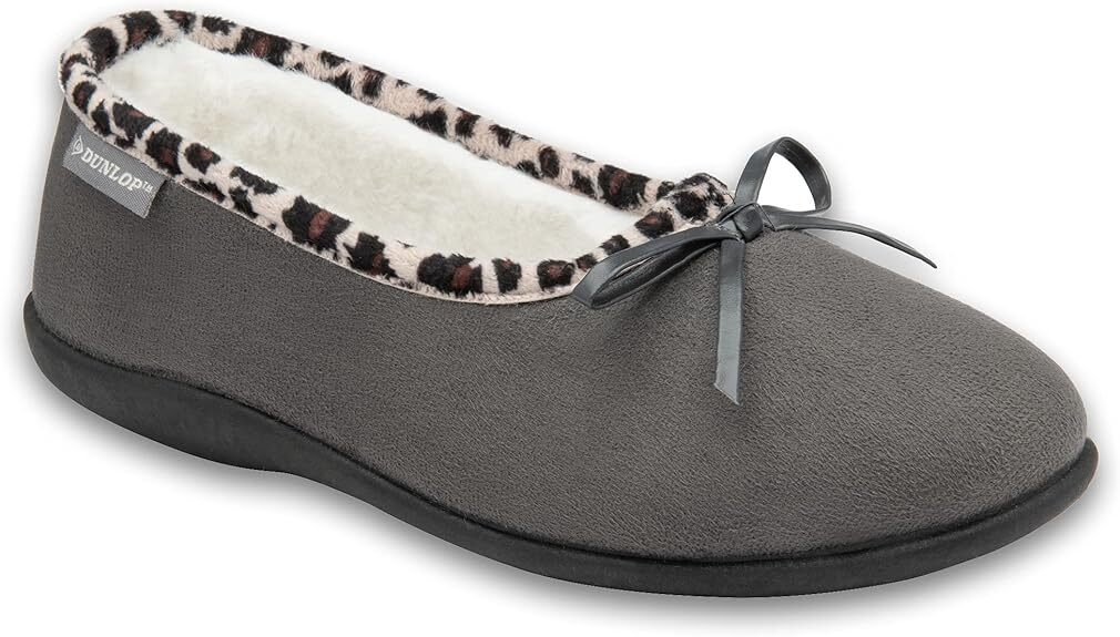 Dunlop Ladies Womens Slippers Faux Fur Leopard Trim Slip On Memory Foam Size 3-8 image 7