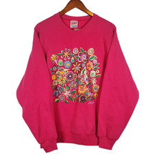 VTG Arizona Floral Sweatshirt Size L Hanes Hot Pink Metallic Gold Destination