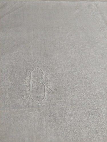 Alte Tischdecke Leinen Damast fünf Servietten 180 x 170 cm Monogramm BC - Bild 8 von 13