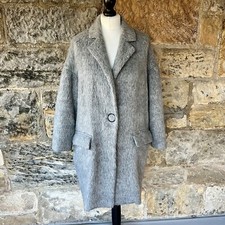 Bimba Y Lola Fluffy Alpaca Coat M 10 12 Wool Teddy Popper Mid Jacket Pocket Grey