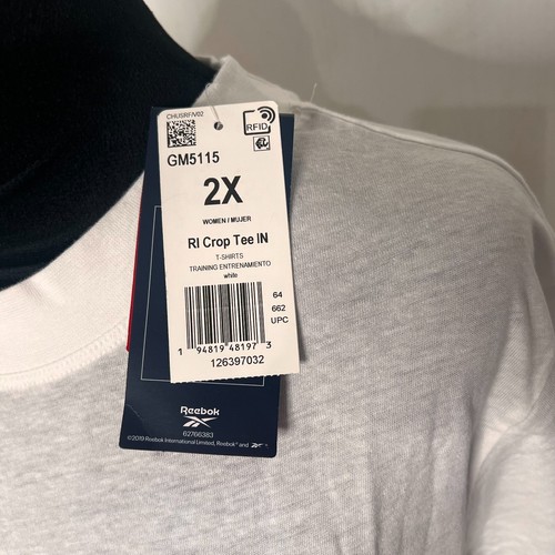 Reebok Womens Shirt 2X White Front Logo Crop Tee Training Activewear NWT - Picture 8 of 9