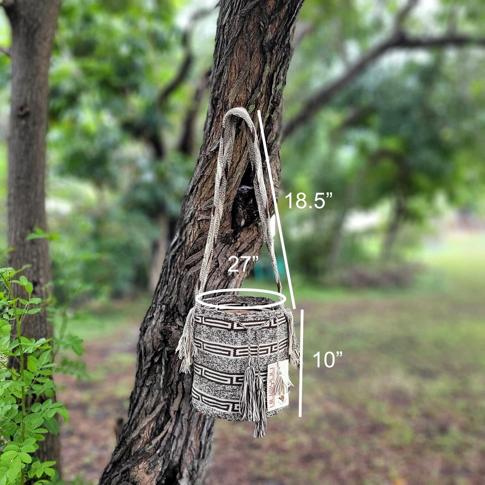 2 COLORES 🇨🇴 Bolso Boho Cubo Marrón Grande Colombiano Hecho a Mano Tribu Wayuu Foto 2 de 4