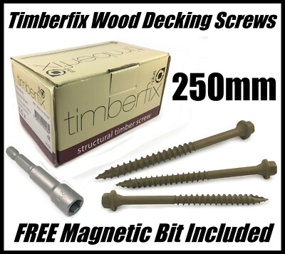 Kisten mit 6,5 mm x 250 mm Timberfix HEX Holz Terrassenschiene Schwellenschloss Schrauben