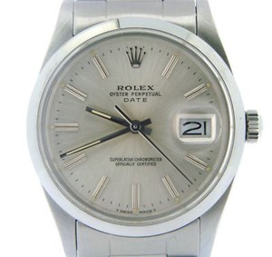 Mens Rolex Date Stainless Steel Watch Quickset Domed Bezel Silver Dial 15000
