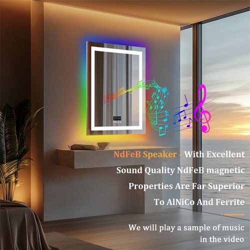 Espejo de baño LUVODI RGB retroiluminado Bluetooth espejo de maquillaje antiniebla con fecha y hora - Imagen 14 de 18