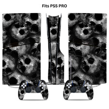 Fits PS5 PRO Disc Console  2 Controller Black Skulls Vinyl Wrap Skin Decal