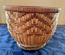 Vintage Woven Two-Tone Wicker Basket for Plants, Small Storage, Display 5"x7"