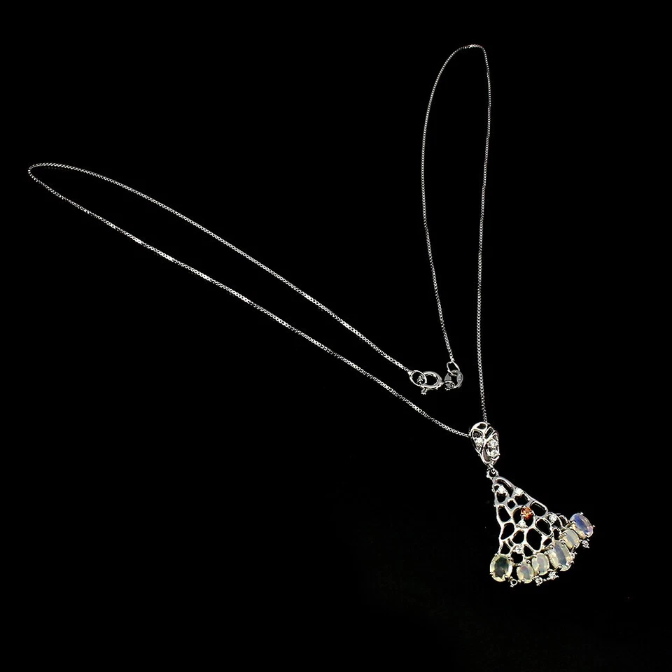 Collana in argento sterling 925 opale di fuoco ovale 6x4 mm pietra preziosa... - Immagine 3 di 4