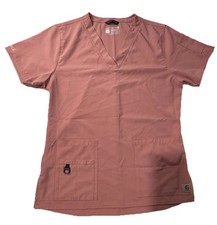 Ladies Small Carhartt Women's V-Neck Scrub Top, pinkish-mauve, Front Pockets.