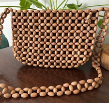 Vintage Wooden Beaded Womens Crossbody Bag Zi...