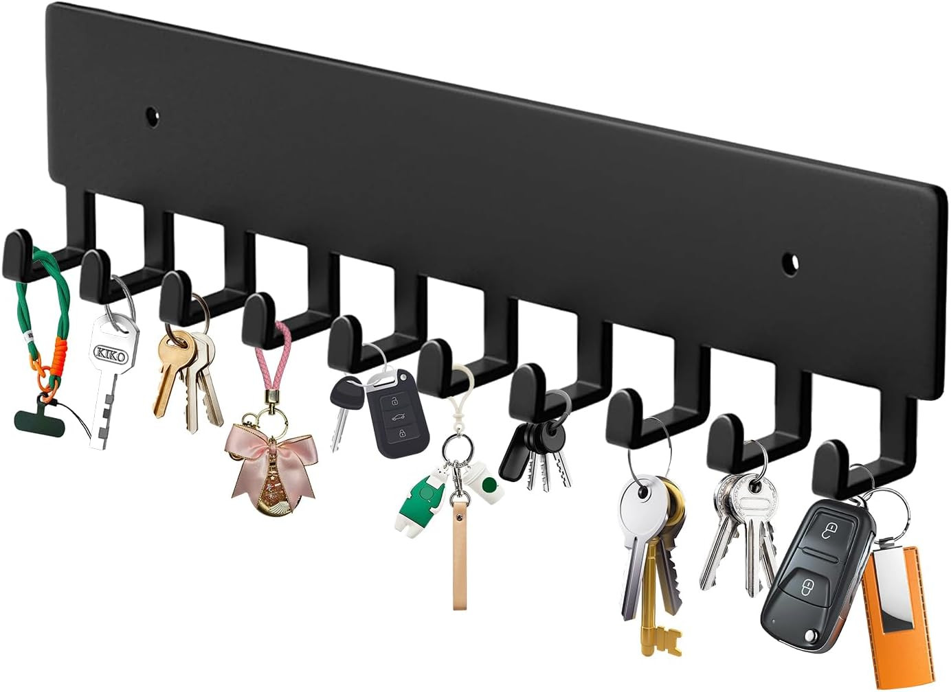Key Holder Wall Mount with 10 Hooks - Key Rack Organizer for Entryway, Kitchen &
