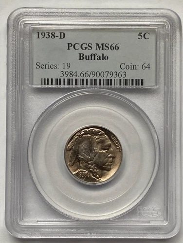 1938 d buffalo nickel PCGS MS66 Light toning