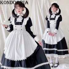 New Japanese Anime Women Cosplay Costume Maid Apron Dress Long Coffee Shop Dress