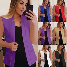 Ladies Summer Sleeveless Waistcoat Blazer Suits Coats Jacket Vest Tops Plus Size