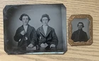 Set 2 Antique 1800s Tintype Photo Picture Of Union War Soldier & Brothers