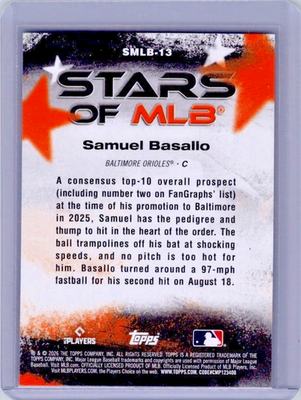 2026 Topps Series 1 - Stars Of The MLB - Samuel Basallo SMLB-13