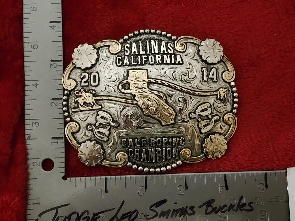CHAMPION☆2014☆CALF ROPING PROFESSIONAL TROPHY BUCKLE☆Salinas California ...