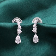 Spectrum Lab-Grown Diamond Dangle Earrings Solid Silver Pear Drop Fine Jewelry
