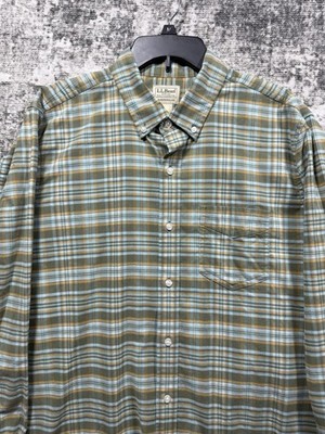LL Bean Traditional Fit Plaid Shirt Mens M Tall Long Sleeve Green Cotton Causal
