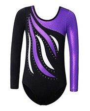 Leotards for Girls Gymnastics Long Sleeve Embroidery 5-6 Years Sleeved Purple