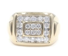 Men's 1.25 Ctw Round Diamond 14KT Yellow Gold Rectangular Cluster Ring NDI 12.3g
