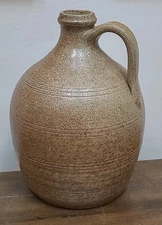 Early 10” Jugtown Ware PAMELA OWENS Salt Glaze Pottery Jug Beige Stamped 1998