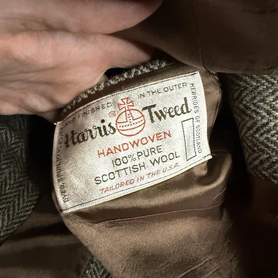 Harris Tweed мужчин 40R Sport пальто хвосты кожаный узел кнопки шотландская шерсть США - Изображение 2 из 4