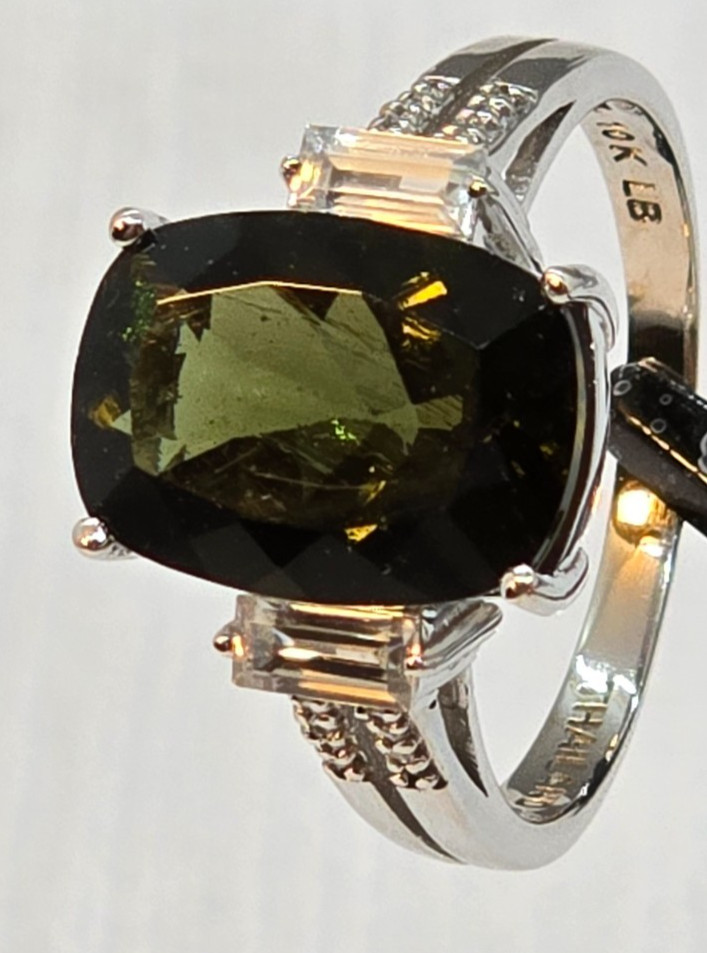 Large Rectangle Moldavite Ring w/Accent Stones ~~… - image 8