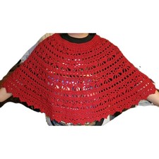 HandMADE crochet CAPE PONCHO scarf shawl Wrap NEW LACY SHAWLETTE RED COWL knit