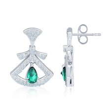 2Ct Pear Emerald & Lab Created Diamond 14K White Gold FN Dangle/ Drop Earrings