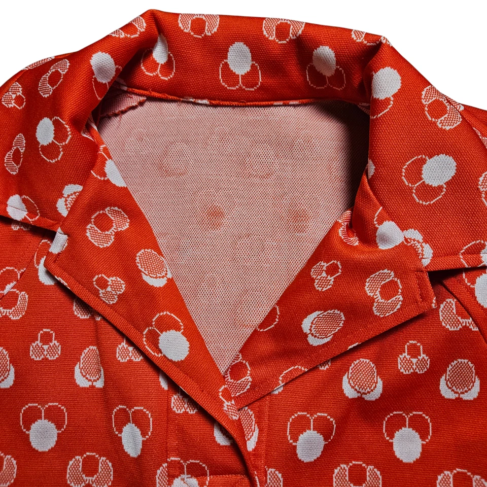 Винтажный 70-х подпоясанный напечатано мини-платье M воротник красный диско ретро моды возрождения - Изображение 3 из 4