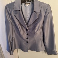 Kay Unger Silk light blue blazer black rhinestone buttons 6 EXCELLENT