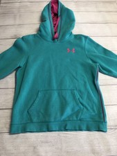 Under Armour Hoodie Youth Medium Green Pink Logo Fleece Pullover Sweatshirt