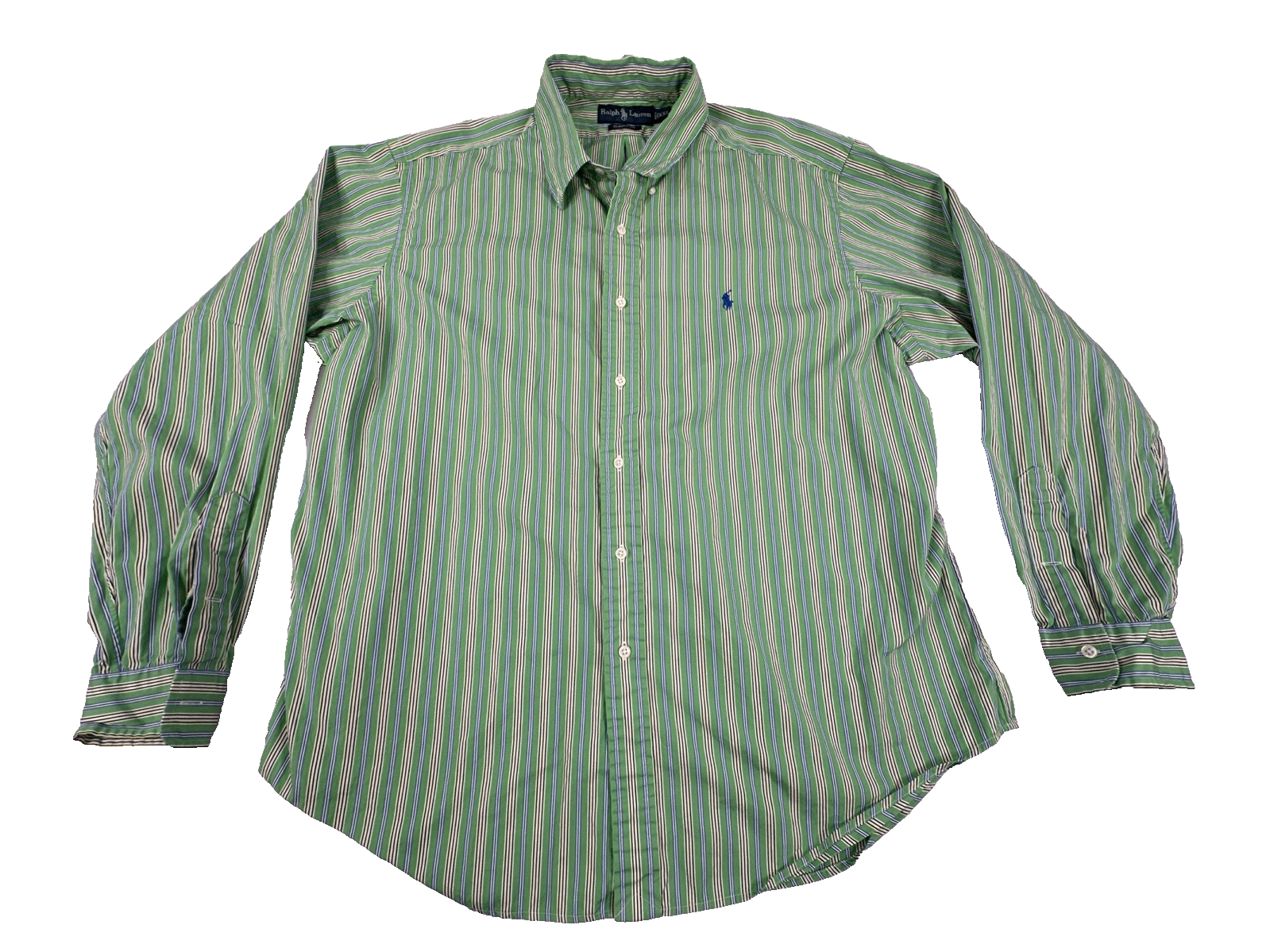 Ralph Lauren Classic Fit Button Down Green & Blue Stripe Shirt. Men's Size XXL