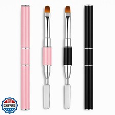 2Pcs Dual-Ended Nail Art Brush and Spatula Set - Pink and Black UV Gel Nail T