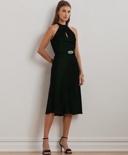 Lauren Ralph Lauren Women's Velvet Halter Dress Without Belt Size 4 Color Green 
